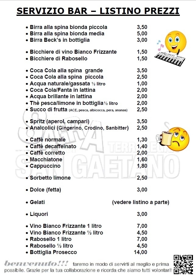 Servizio Bar - Listino prezzi - SAGRA di TERRANEGRA